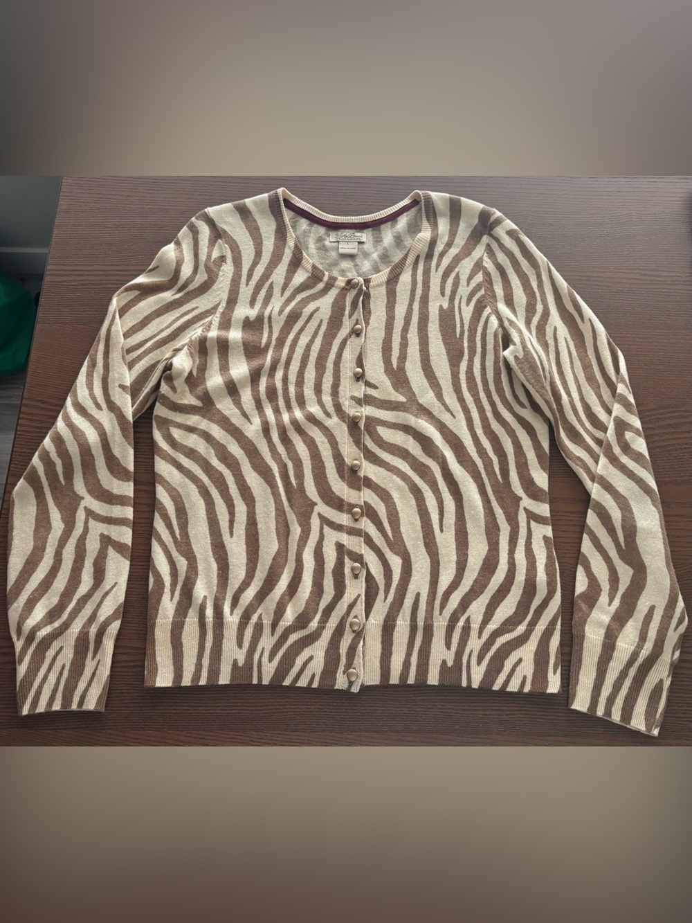 Vintage lucky brand brown zebra print button up sweater cardigan wool blend